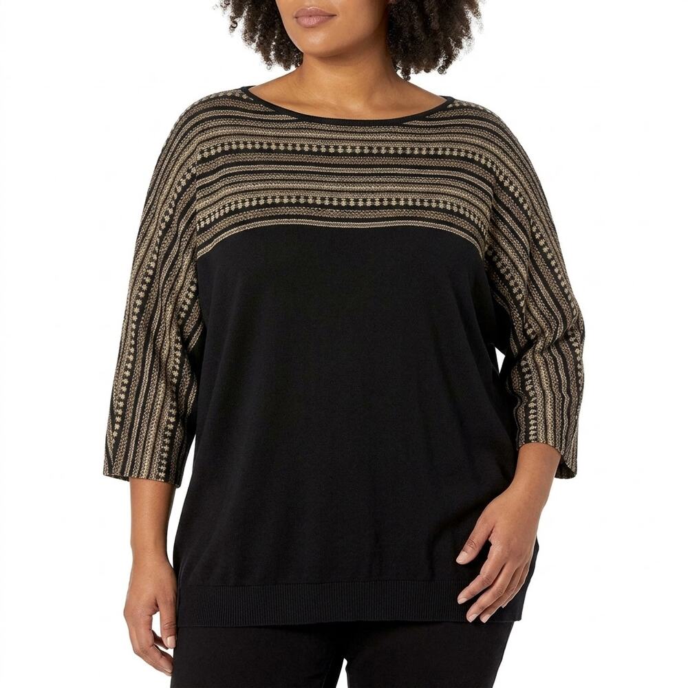 CHAPS CLASSICS Black Colorblock Pullover Top Women Size 3X